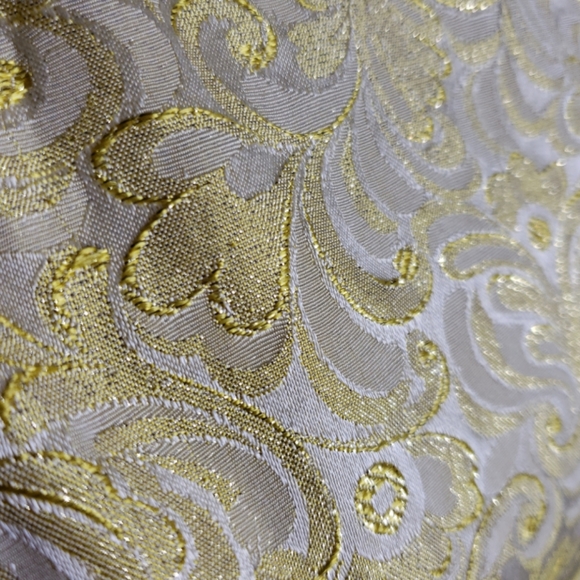 Vintage 60's Gold Jacquard Maxi Wrap Back Rheinstone Bow Pockets Evening Gown - Picture 4 of 12